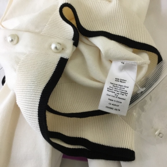Talbots Cardigan Sweater Bow Pearl Buttons Black Trim NWT - Picture 6 of 6